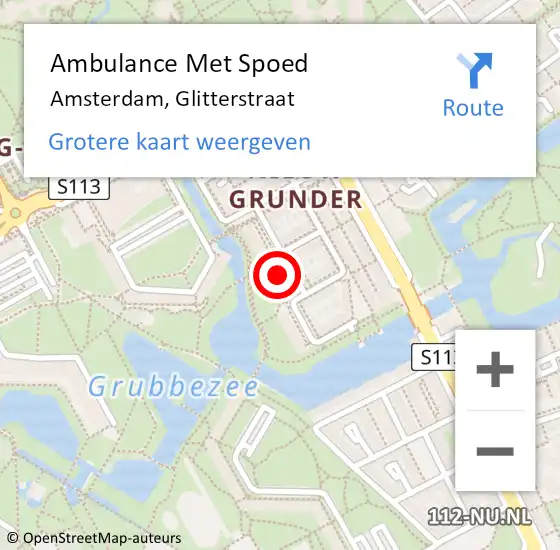 Locatie op kaart van de 112 melding: Ambulance Met Spoed Naar Amsterdam-Zuidoost, Glitterstraat op 3 juli 2022 15:53