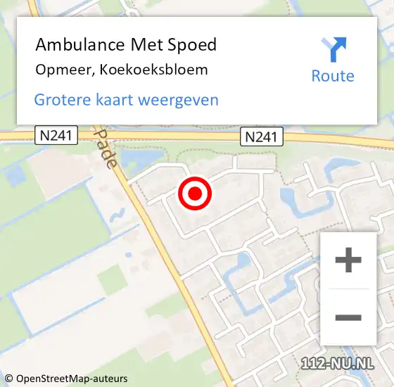 Locatie op kaart van de 112 melding: Ambulance Met Spoed Naar Opmeer, Koekoeksbloem op 3 juli 2022 16:03