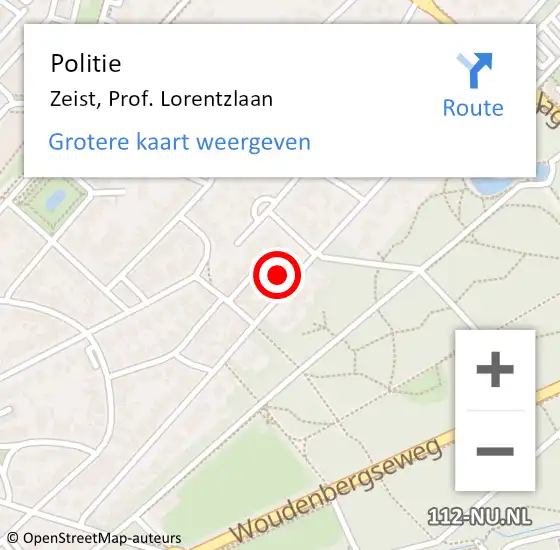 Locatie op kaart van de 112 melding: Politie Zeist, Prof. Lorentzlaan op 3 juli 2022 16:04