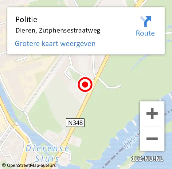 Locatie op kaart van de 112 melding: Politie Dieren, Zutphensestraatweg op 3 juli 2022 16:06