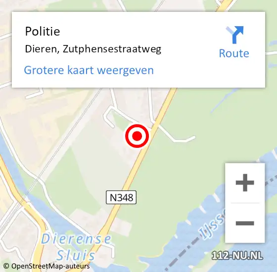 Locatie op kaart van de 112 melding: Politie Dieren, Zutphensestraatweg op 3 juli 2022 16:08