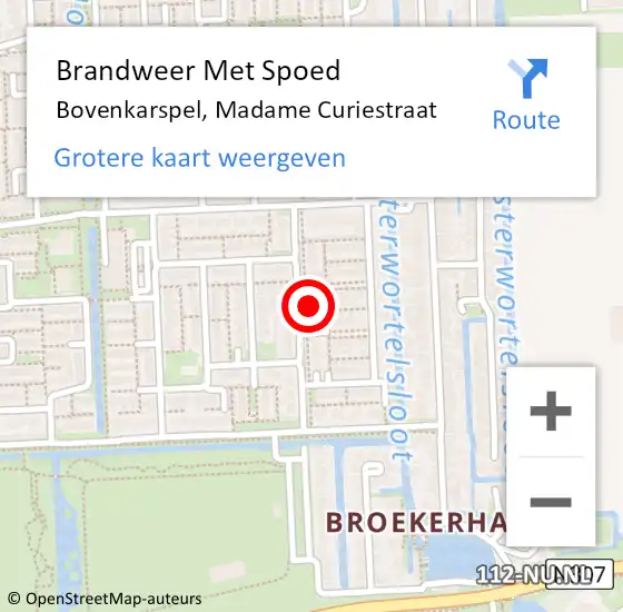 Locatie op kaart van de 112 melding: Brandweer Met Spoed Naar Bovenkarspel, Madame Curiestraat op 3 juli 2022 16:13