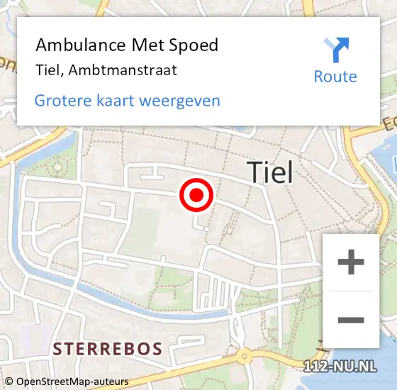 Locatie op kaart van de 112 melding: Ambulance Met Spoed Naar Tiel, Ambtmanstraat op 3 juli 2022 16:17