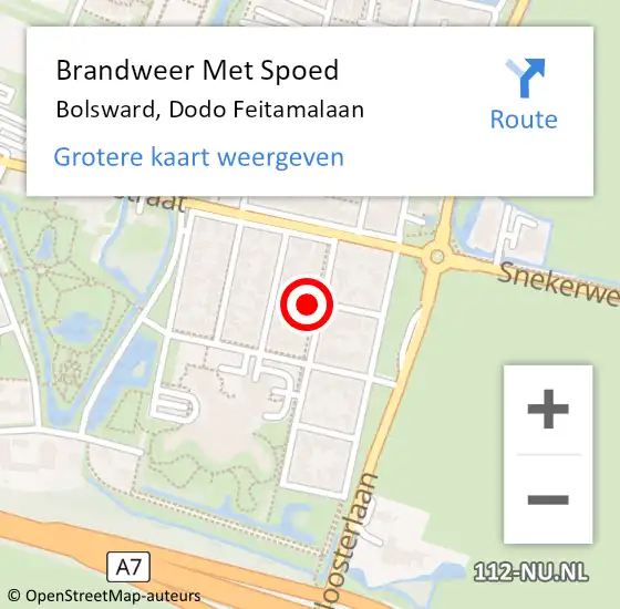 Locatie op kaart van de 112 melding: Brandweer Met Spoed Naar Bolsward, Dodo Feitamalaan op 3 juli 2022 16:21