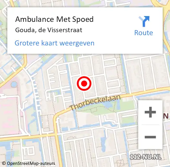 Locatie op kaart van de 112 melding: Ambulance Met Spoed Naar Gouda, de Visserstraat op 3 juli 2022 16:27