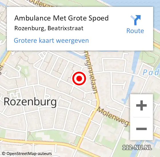 Locatie op kaart van de 112 melding: Ambulance Met Grote Spoed Naar Rozenburg, Beatrixstraat op 3 juli 2022 16:27