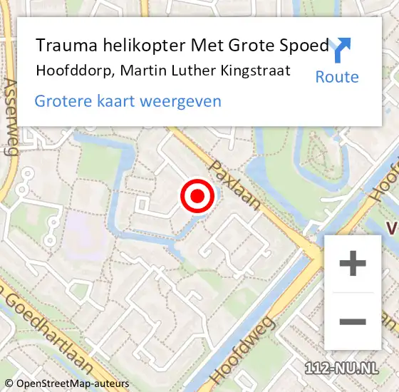 Locatie op kaart van de 112 melding: Trauma helikopter Met Grote Spoed Naar Hoofddorp, Martin Luther Kingstraat op 3 juli 2022 16:29