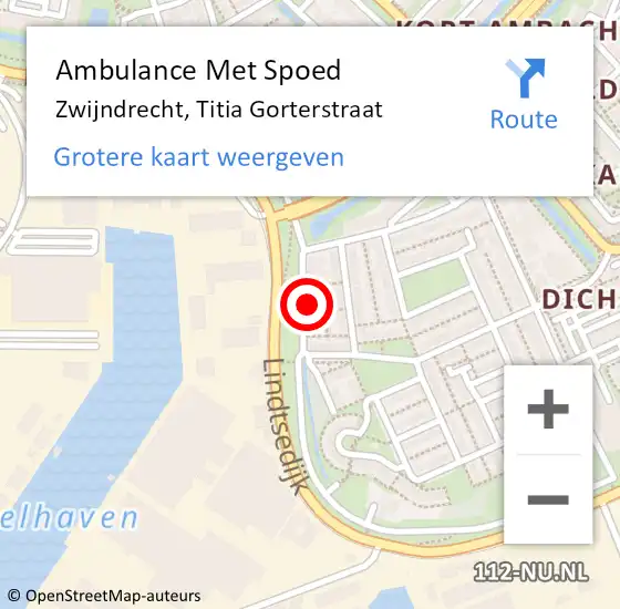 Locatie op kaart van de 112 melding: Ambulance Met Spoed Naar Zwijndrecht, Titia Gorterstraat op 3 juli 2022 16:34