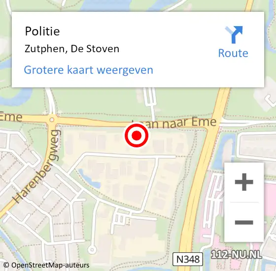 Locatie op kaart van de 112 melding: Politie Zutphen, De Stoven op 3 juli 2022 16:54