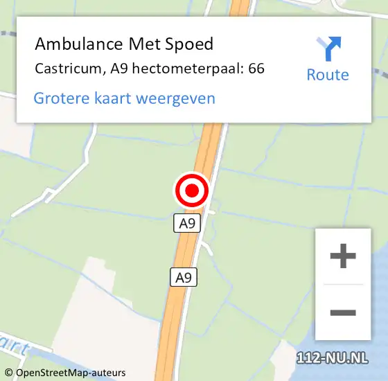 Locatie op kaart van de 112 melding: Ambulance Met Spoed Naar Castricum, A9 hectometerpaal: 66 op 3 juli 2022 17:32