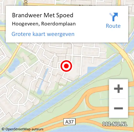 Locatie op kaart van de 112 melding: Brandweer Met Spoed Naar Hoogeveen, Roerdomplaan op 3 juli 2022 17:32