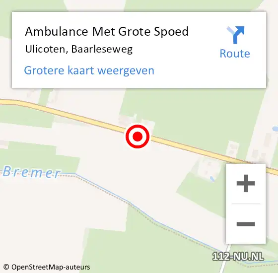 Locatie op kaart van de 112 melding: Ambulance Met Grote Spoed Naar Ulicoten, Baarleseweg op 22 juli 2014 08:12