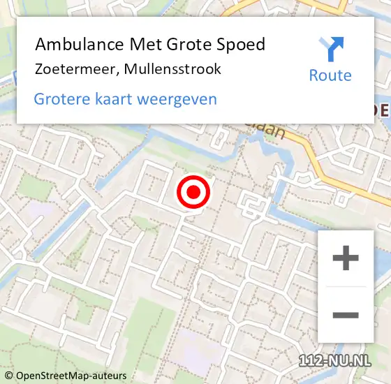 Locatie op kaart van de 112 melding: Ambulance Met Grote Spoed Naar Zoetermeer, Mullensstrook op 3 juli 2022 18:03