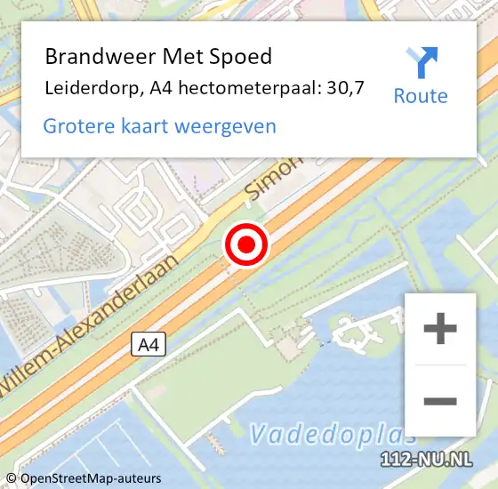 Locatie op kaart van de 112 melding: Brandweer Met Spoed Naar Leiderdorp, A4 hectometerpaal: 30,7 op 3 juli 2022 18:07