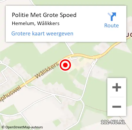 Locatie op kaart van de 112 melding: Politie Met Grote Spoed Naar Hemelum, Wâlikkers op 3 juli 2022 18:08