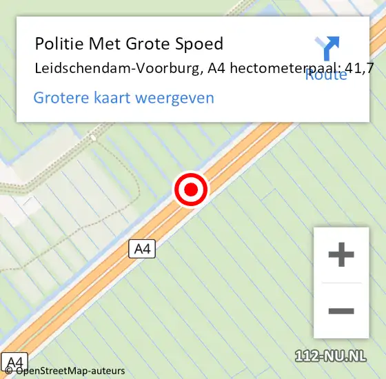 Locatie op kaart van de 112 melding: Politie Met Grote Spoed Naar Leidschendam-Voorburg, A4 hectometerpaal: 41,7 op 3 juli 2022 18:09