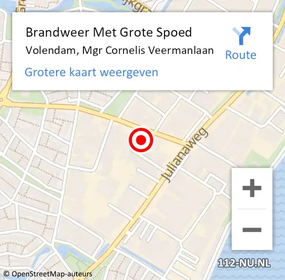 Locatie op kaart van de 112 melding: Brandweer Met Grote Spoed Naar Volendam, Mgr Cornelis Veermanlaan op 3 juli 2022 18:09