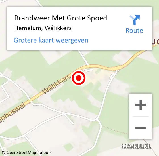 Locatie op kaart van de 112 melding: Brandweer Met Grote Spoed Naar Hemelum, Wâlikkers op 3 juli 2022 18:10