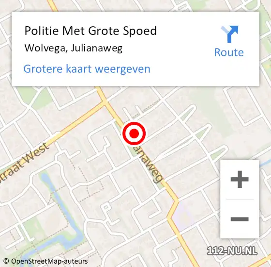 Locatie op kaart van de 112 melding: Politie Met Grote Spoed Naar Wolvega, Julianaweg op 3 juli 2022 18:15