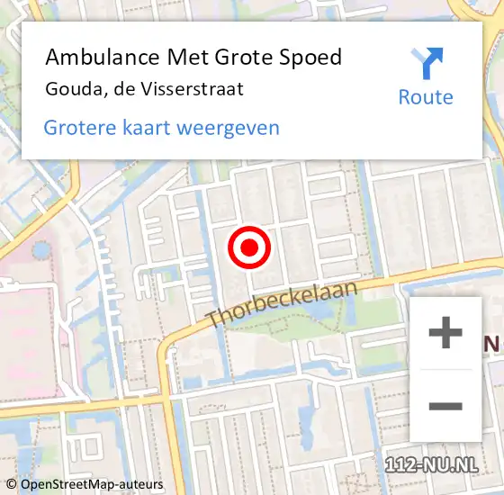 Locatie op kaart van de 112 melding: Ambulance Met Grote Spoed Naar Gouda, de Visserstraat op 3 juli 2022 18:16