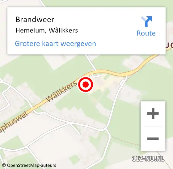 Locatie op kaart van de 112 melding: Brandweer Hemelum, Wâlikkers op 3 juli 2022 18:16