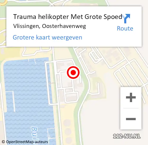 Locatie op kaart van de 112 melding: Trauma helikopter Met Grote Spoed Naar Vlissingen, Oosterhavenweg op 3 juli 2022 18:19