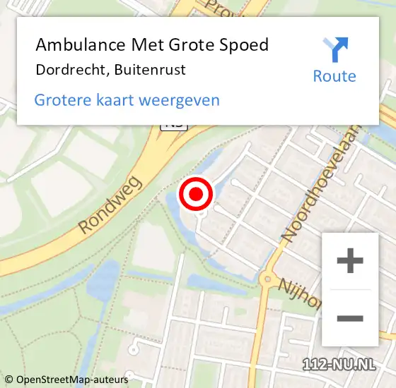 Locatie op kaart van de 112 melding: Ambulance Met Grote Spoed Naar Dordrecht, Buitenrust op 3 juli 2022 18:31