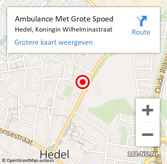 Locatie op kaart van de 112 melding: Ambulance Met Grote Spoed Naar Hedel, Koningin Wilhelminastraat op 3 juli 2022 18:58