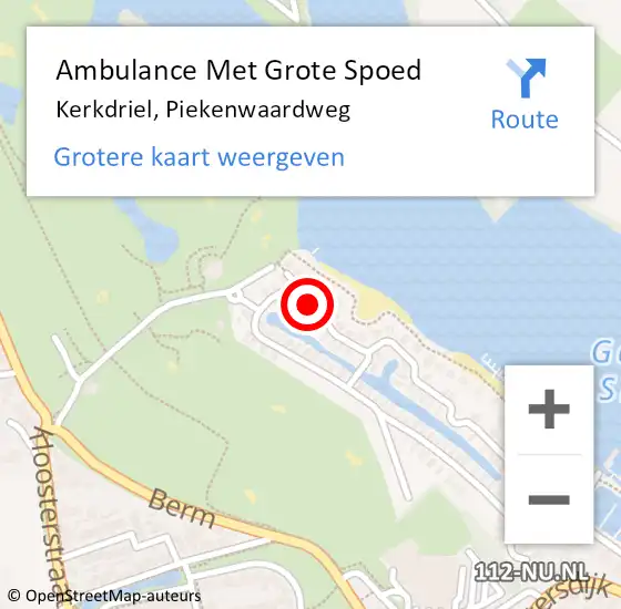 Locatie op kaart van de 112 melding: Ambulance Met Grote Spoed Naar Kerkdriel, Piekenwaardweg op 3 juli 2022 19:03