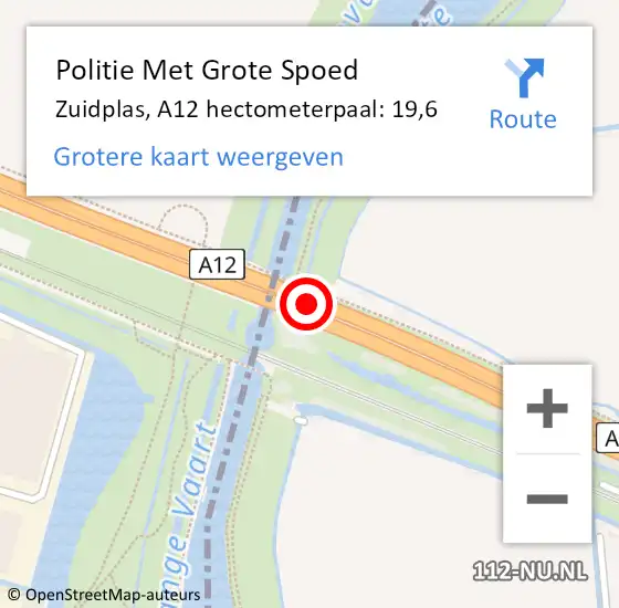 Locatie op kaart van de 112 melding: Politie Met Grote Spoed Naar Zuidplas, A12 hectometerpaal: 19,6 op 3 juli 2022 19:04