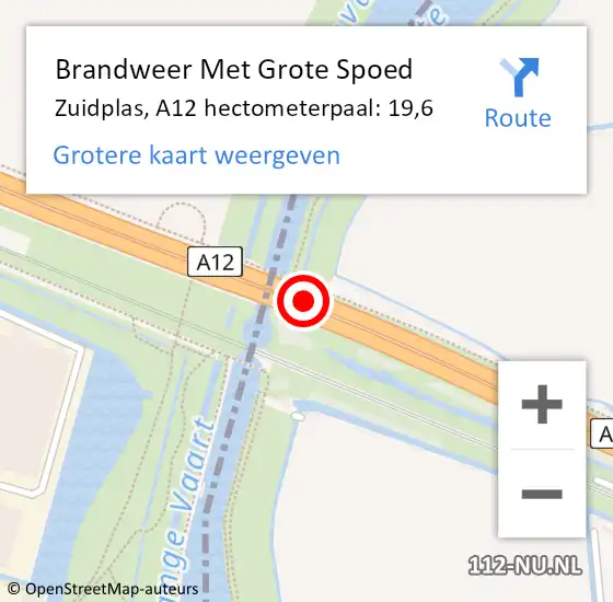 Locatie op kaart van de 112 melding: Brandweer Met Grote Spoed Naar Zuidplas, A12 hectometerpaal: 19,6 op 3 juli 2022 19:04