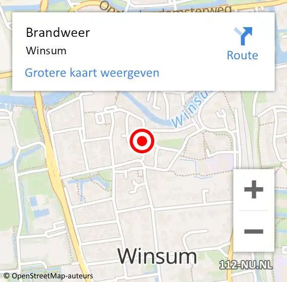 Locatie op kaart van de 112 melding: Brandweer Winsum op 3 juli 2022 19:11