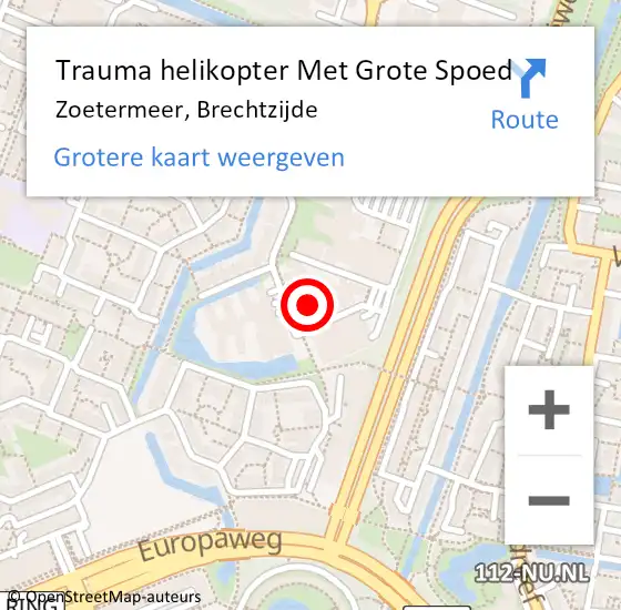 Locatie op kaart van de 112 melding: Trauma helikopter Met Grote Spoed Naar Zoetermeer, Brechtzijde op 3 juli 2022 19:40