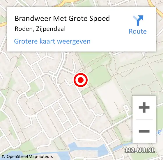 Locatie op kaart van de 112 melding: Brandweer Met Grote Spoed Naar Roden, Zijpendaal op 3 juli 2022 19:44