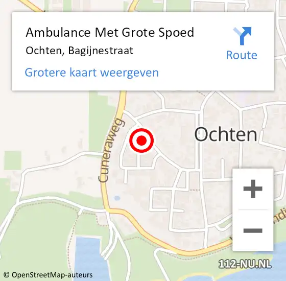 Locatie op kaart van de 112 melding: Ambulance Met Grote Spoed Naar Ochten, Bagijnestraat op 3 juli 2022 19:57