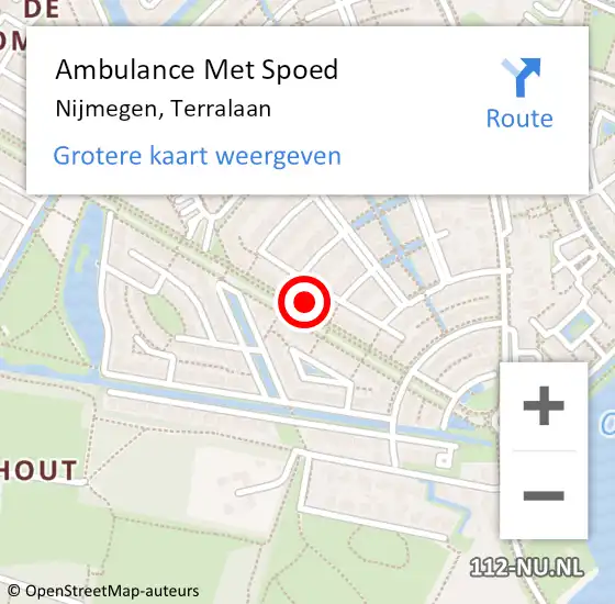 Locatie op kaart van de 112 melding: Ambulance Met Spoed Naar Nijmegen, Terralaan op 3 juli 2022 20:01