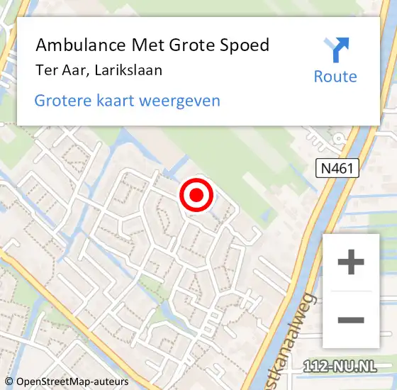Locatie op kaart van de 112 melding: Ambulance Met Grote Spoed Naar Ter Aar, Larikslaan op 3 juli 2022 20:03