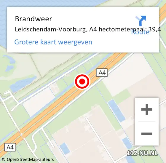 Locatie op kaart van de 112 melding: Brandweer Leidschendam-Voorburg, A4 hectometerpaal: 39,4 op 3 juli 2022 20:07