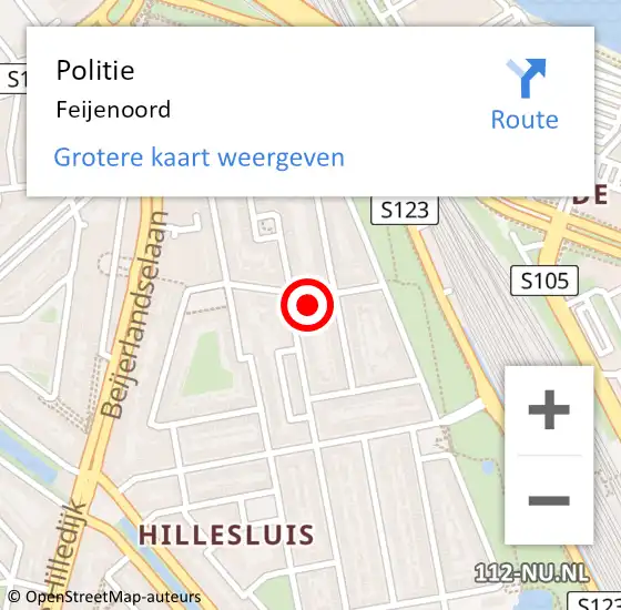 Locatie op kaart van de 112 melding: Politie Feijenoord op 3 juli 2022 20:07