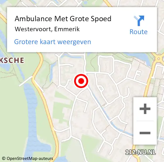 Locatie op kaart van de 112 melding: Ambulance Met Grote Spoed Naar Westervoort, Emmerik op 3 juli 2022 20:25