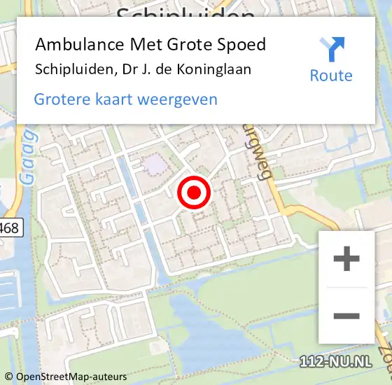 Locatie op kaart van de 112 melding: Ambulance Met Grote Spoed Naar Schipluiden, Dr J. de Koninglaan op 3 juli 2022 20:32