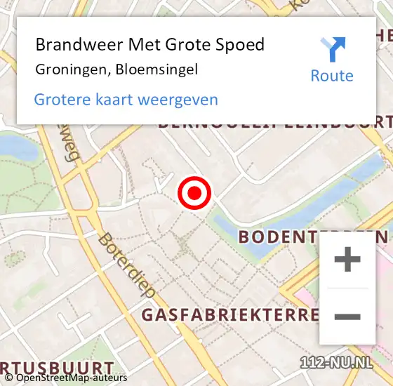 Locatie op kaart van de 112 melding: Brandweer Met Grote Spoed Naar Groningen, Bloemsingel op 3 juli 2022 20:35