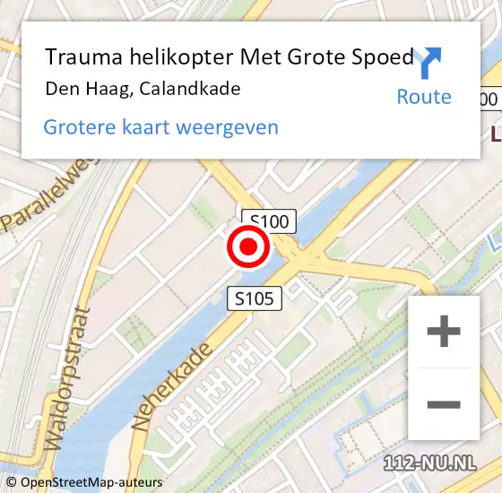 Locatie op kaart van de 112 melding: Trauma helikopter Met Grote Spoed Naar Den Haag, Calandkade op 3 juli 2022 20:36