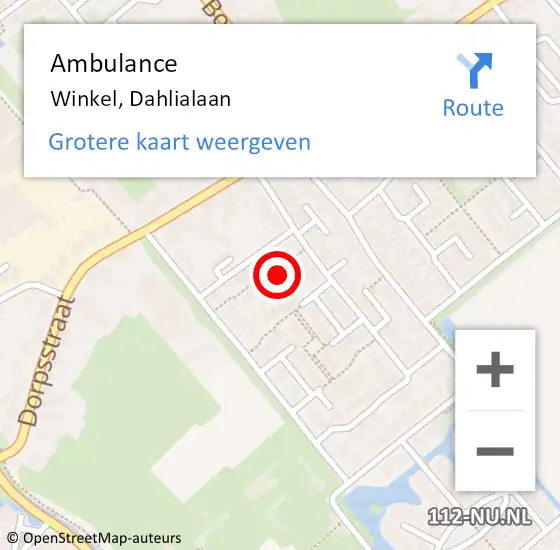 Locatie op kaart van de 112 melding: Ambulance Winkel, Dahlialaan op 22 juli 2014 08:29