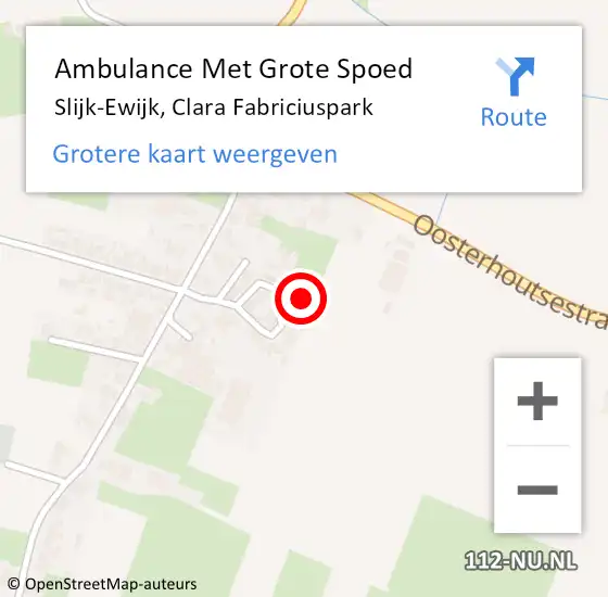 Locatie op kaart van de 112 melding: Ambulance Met Grote Spoed Naar Slijk-Ewijk, Clara Fabriciuspark op 3 juli 2022 20:51