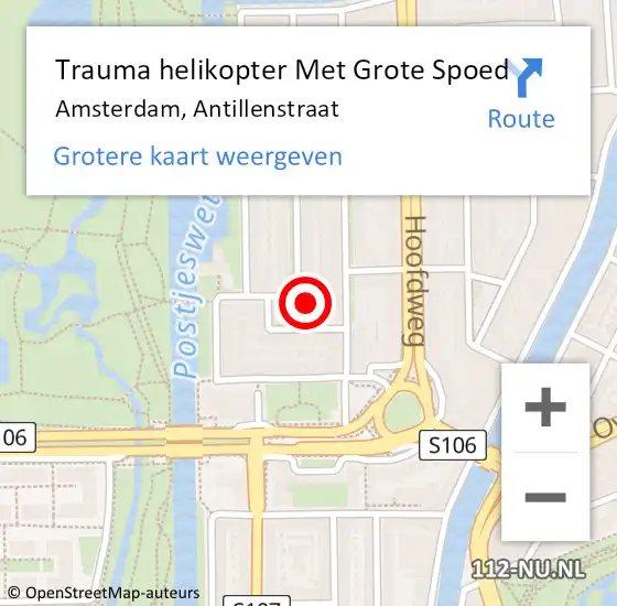 Locatie op kaart van de 112 melding: Trauma helikopter Met Grote Spoed Naar Amsterdam, Antillenstraat op 3 juli 2022 20:59