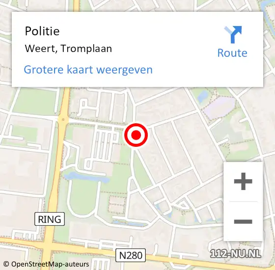 Locatie op kaart van de 112 melding: Politie Weert, Tromplaan op 3 juli 2022 21:38