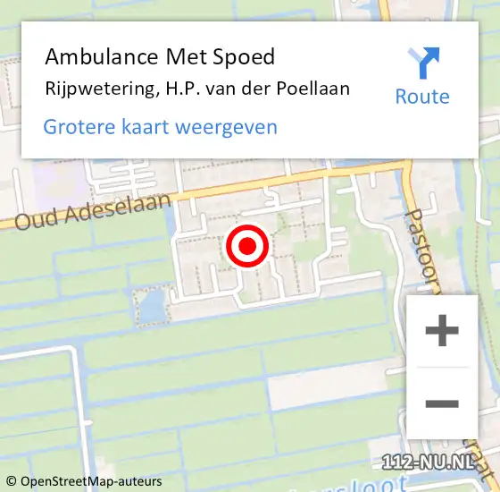 Locatie op kaart van de 112 melding: Ambulance Met Spoed Naar Rijpwetering, H.P. van der Poellaan op 3 juli 2022 21:52