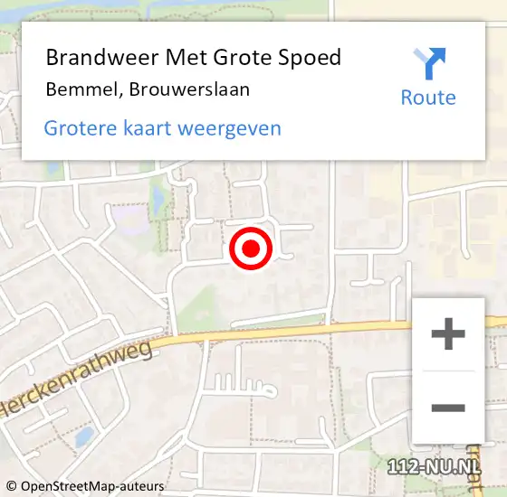 Locatie op kaart van de 112 melding: Brandweer Met Grote Spoed Naar Bemmel, Brouwerslaan op 3 juli 2022 21:54