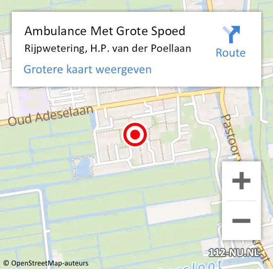 Locatie op kaart van de 112 melding: Ambulance Met Grote Spoed Naar Rijpwetering, H.P. van der Poellaan op 3 juli 2022 21:54